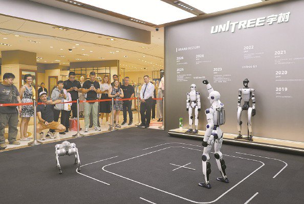 北京海淀：人形机器人、机器狗趣味互动